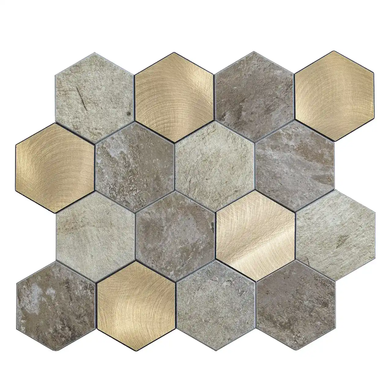 Mosaico autoadhesivo tira de ladrillo hexágono beige grande 25,5x29x0,4cm