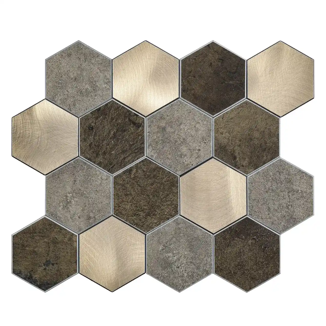 Mosaico autoadhesivo tira de ladrillo hexagonal Cobre medio 28,8x29x0,4cm