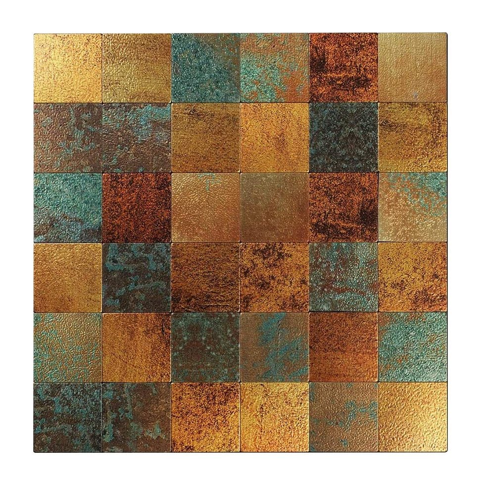 Mosaico autoadhesivo de tira de piedra bloque cuadrado Rustik Oro 30x30x0,4cm
