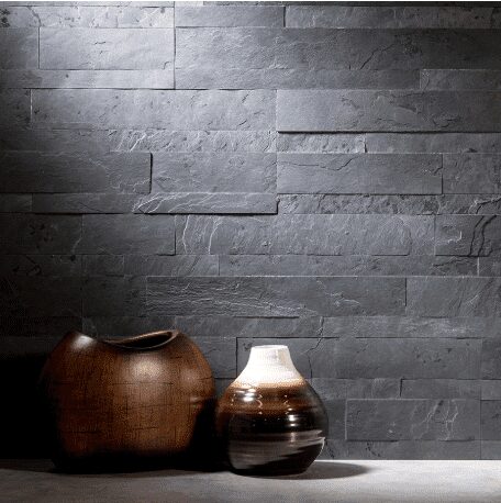 Tira autoadhesiva de piedra natural negro carbón - Relieve 60x15x0,2/0,4cm