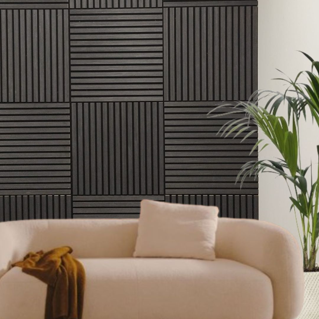 Paneles 3D acústicos HDF de madera roble gris oscuro 60x60x2,2cm