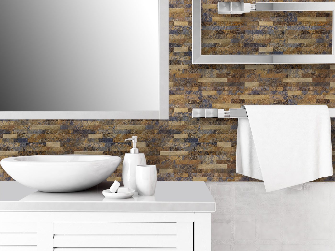 Mosaico autoadhesivo de piedra marrón óxido clásico 29,7x29,1x0,4cm