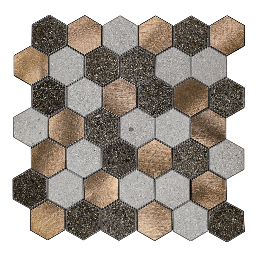 Mosaico autoadhesivo tira piedra hexagonal mediana - 28,8x29x0,4cm