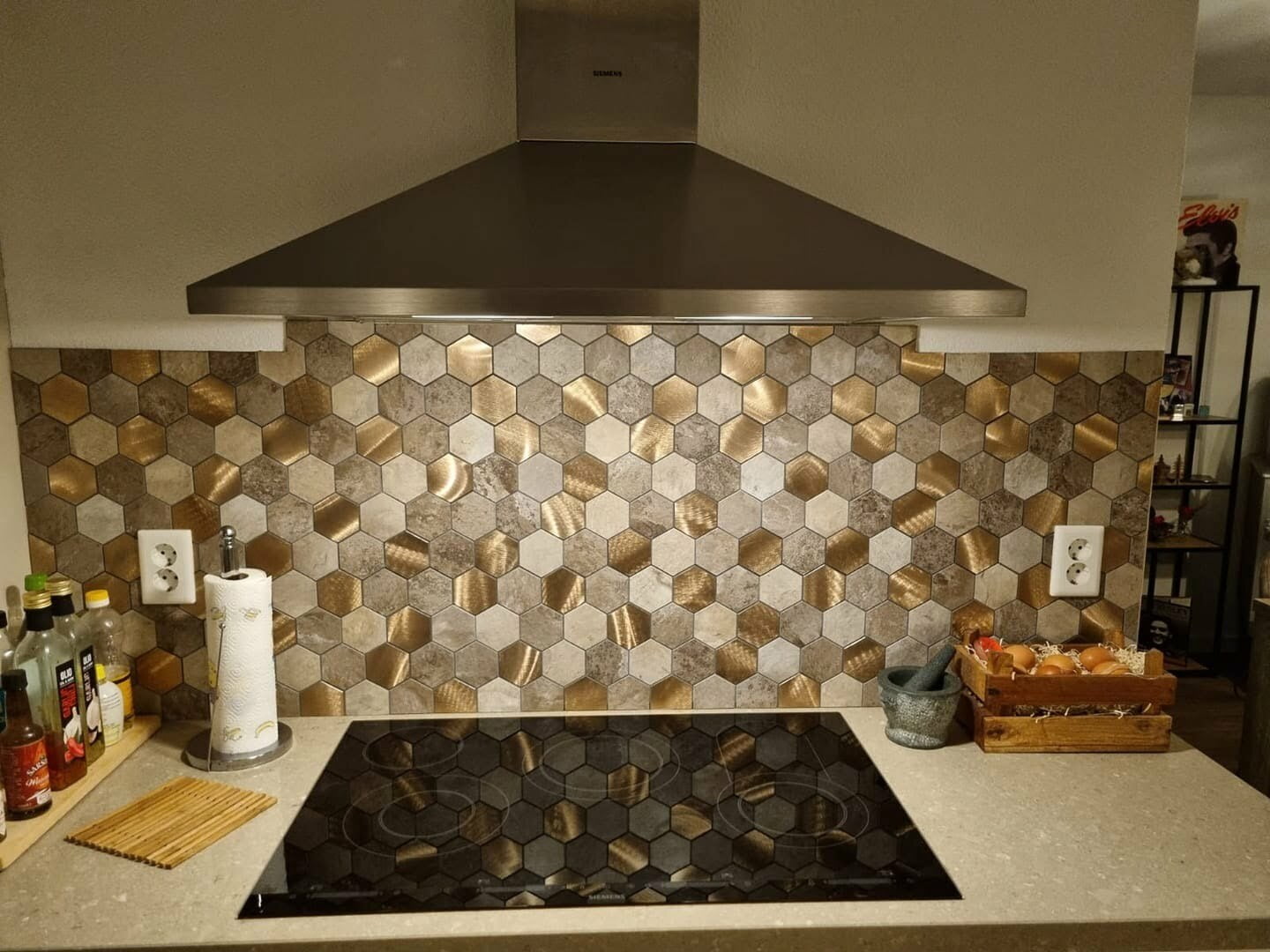 Mosaico autoadhesivo tira de ladrillo hexágono beige grande 25,5x29x0,4cm