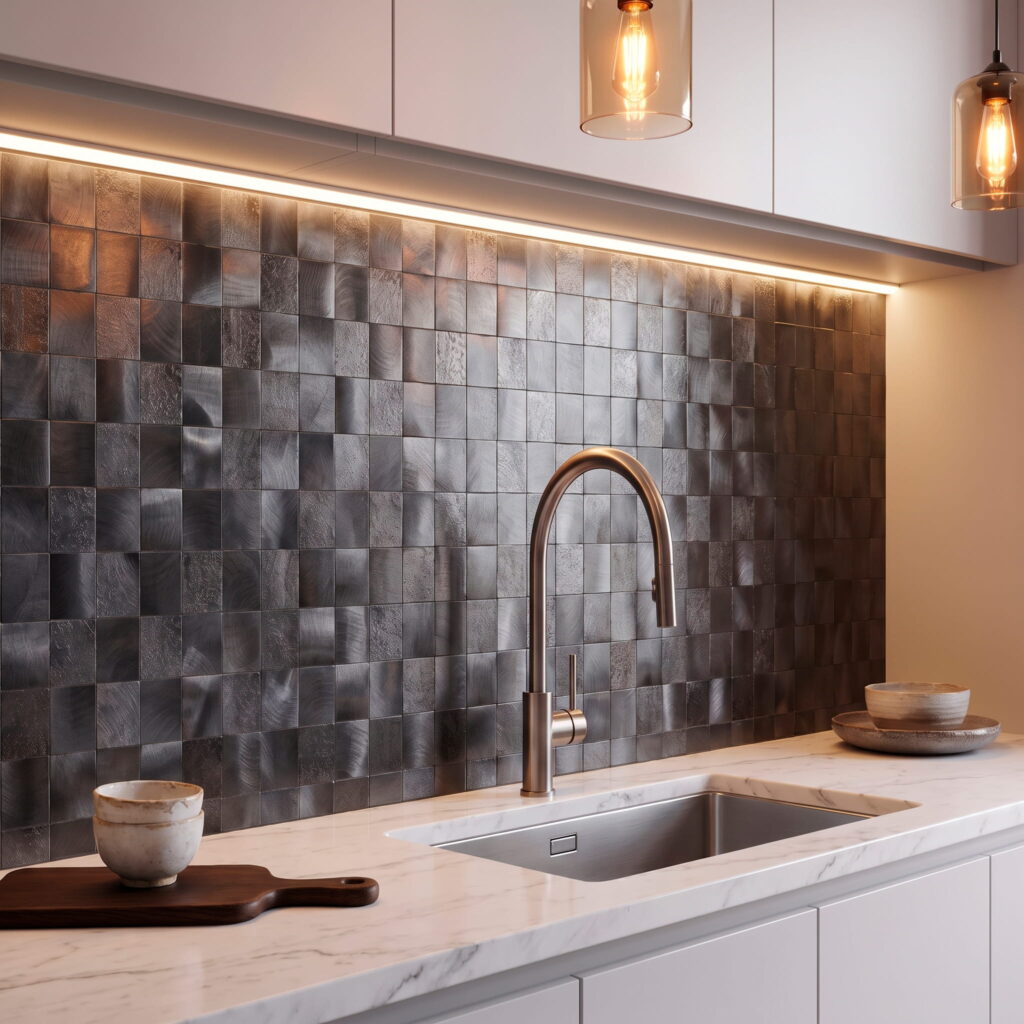 Mosaico cuadrado autoadhesivo bloque tiras de piedra GunMetal cepillado - 30,6x30,6x0,4cm