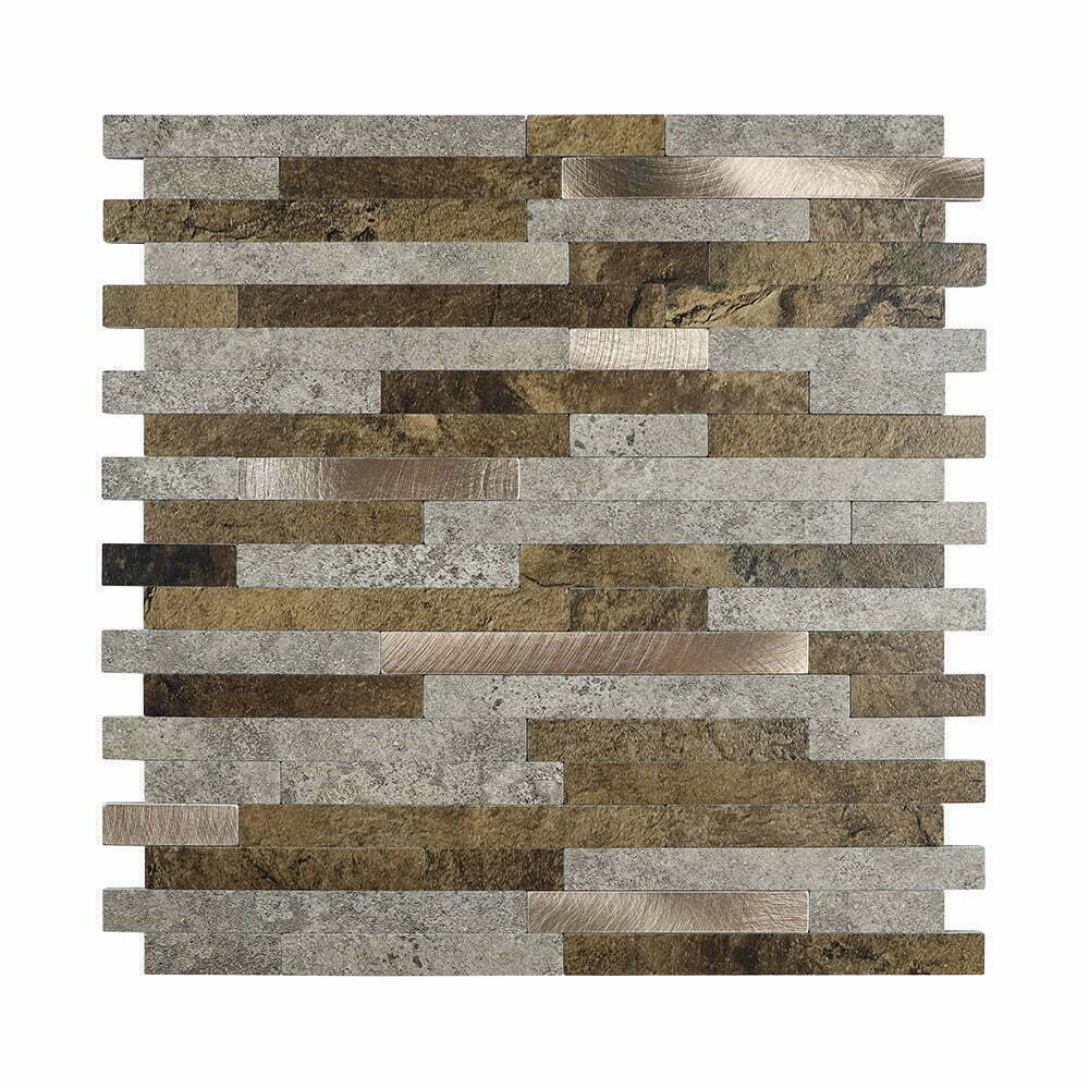 Mosaico cuadrado autoadhesivo bloque de tiras piedra cobre- 29,2×29,7×0,4cm