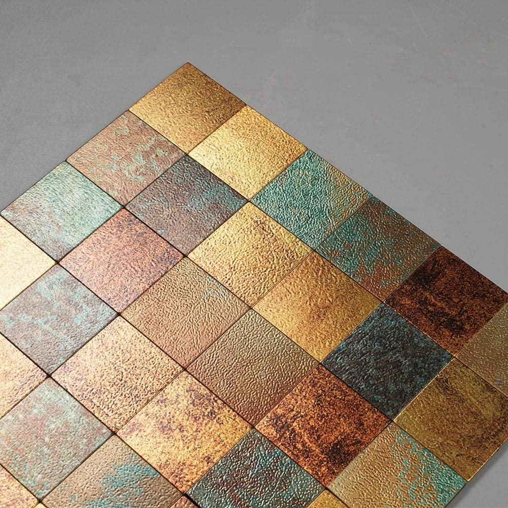 Mosaico autoadhesivo de tira de piedra bloque cuadrado Rustik Oro 30x30x0,4cm