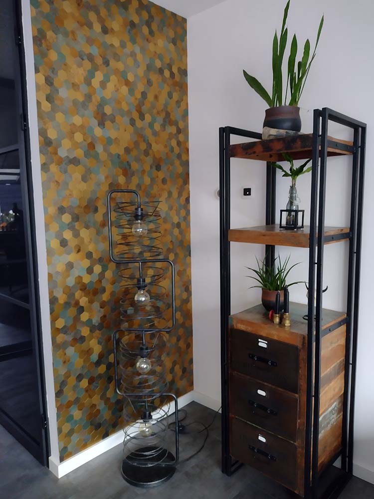 Mosaico Autoadhesivo Hexagonal Chapada en Oro 28,8×29,2×0,4cm
