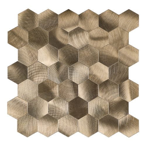 Kendinden Yapışkanlı Mozaik Duvar Paneli - Hexagon Bronz