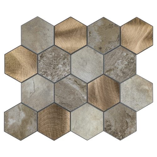 Kendinden Yapışkanlı Mozaik Duvar Paneli - Hexagon Large Bej