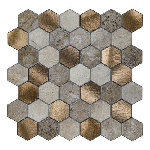 Kendinden Yapışkanlı Mozaik Duvar Paneli - Bej Hexagon Medium