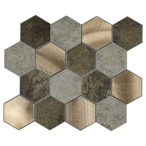 Kendinden Yapışkanlı Mozaik Duvar Paneli - Hexagon Large Bakır