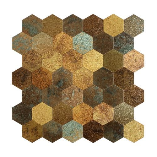 Kendinden Yapışkanlı Mozaik Duvar Paneli - Gold Hexagon